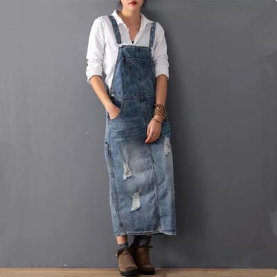 Damen Jeanskleider Hosenträger Ärmellos Träger Gerade Lange Röcke Sommer Locker Jumpsuit Overalls Jeanskleider Vestidos