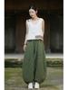 Pantaloni larghi a lanterna in ramiè effetto invecchiato da donna - Cotone e lino retrò per meditazione e Tai Chi
