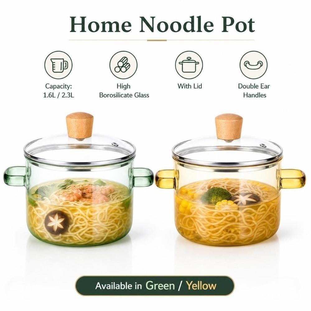 Heat Resistant Clear Glass Cooking Pot 1.6/2.3L Glass Soup Pot Kitchen Tools