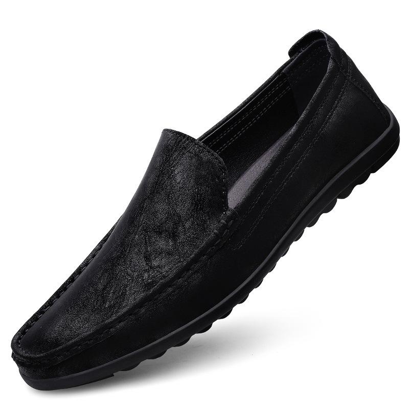 Men s British Style Breathable Leather Loafers - Casual Soft Sole Slip-On Driving Moccasins 40 чёрный
