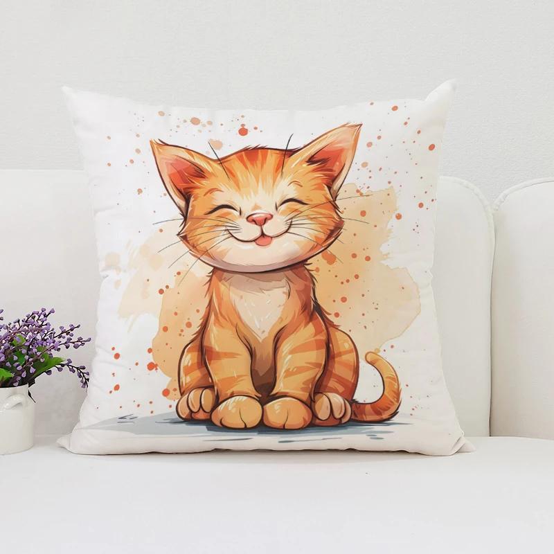 Cute Cartoon Cat Pillowcases for Pillows 45x45 Cushions Cover Aesthetic Room Decoration Cushion Cover 50x50 Home Decor Pillow