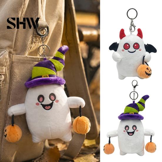 Soft Skin Friendly Plush Toy Halloween Ghost Keychain, Cute Spooky Stuffed Pendant for Backpack Small Plushie with Metal Keychain Keys, Mini Doll Bag