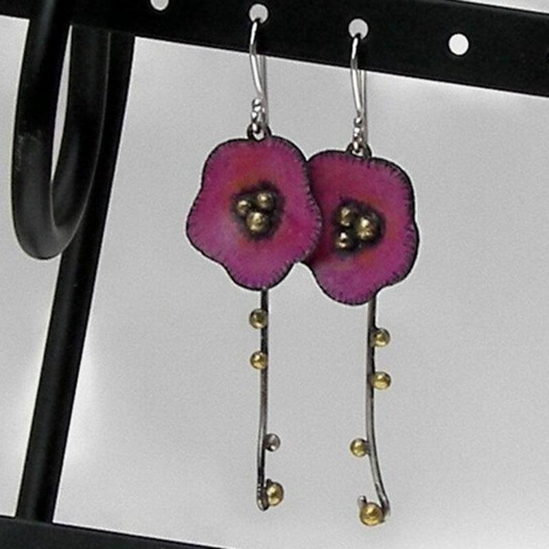 Vintage Silver Color Round Red Flower Carving Dangle Earrings for Women Jewelry