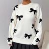 European and American autumn and winter sweaters women's clothing crew neck bow jacquard pullover knitted sweater factory