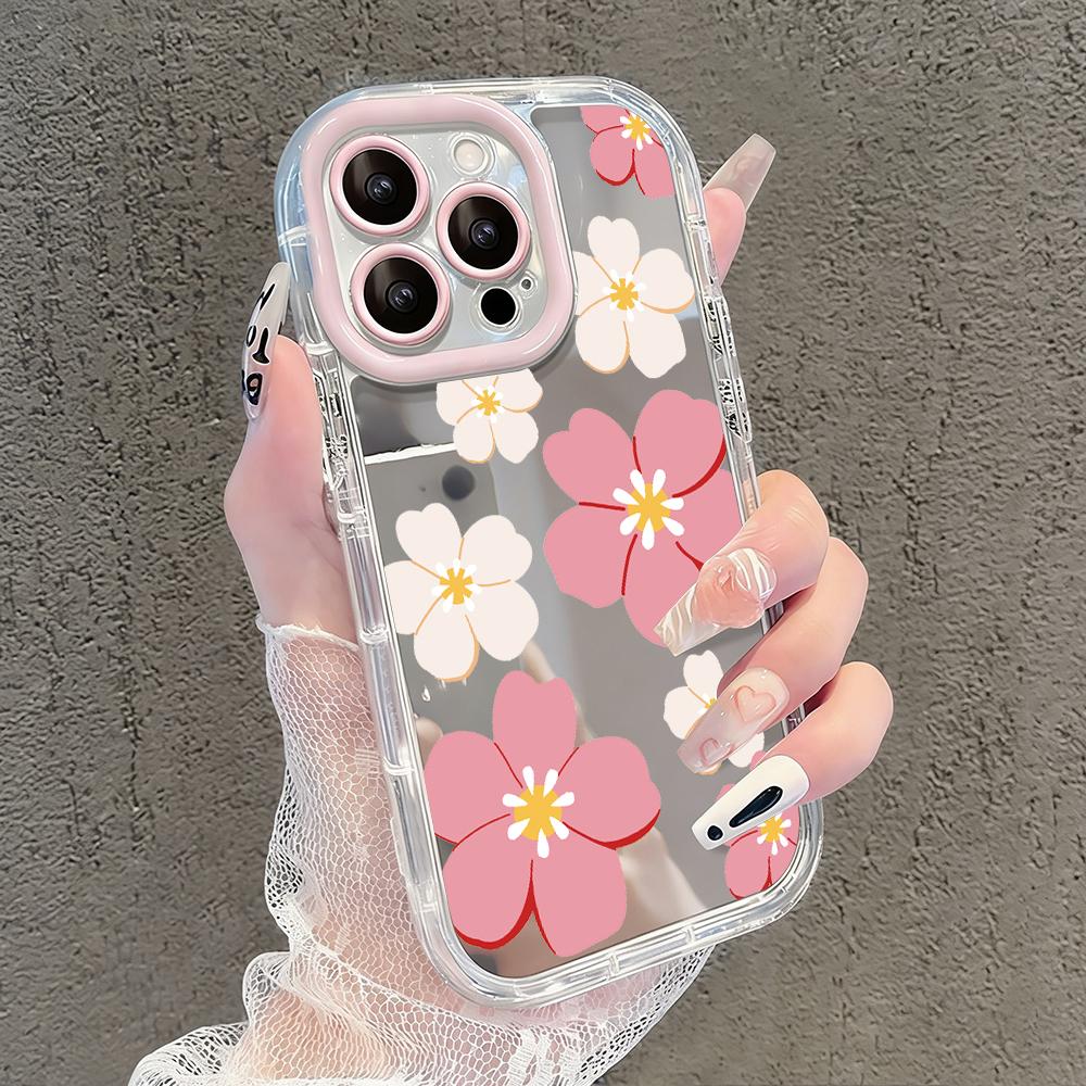 Romantyczne Kwiaty Brzoskwini Lustrzane Etui na Telefon Dla iPhone 17 Air 16 Pro Max 17 15 14 13 12 11 7 8 Plus XR XS Ochronne Tylne Etui