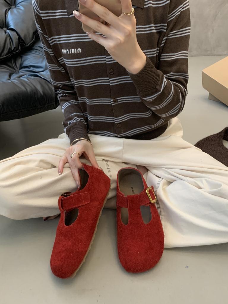 Old money style retro T-band Mary Jane 2025 new matte cowhide flat bottom round head soft sole versatile single shoes