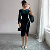 Cross-border European and American Fashion Style High-end Long-sleeved Hip-wrapped Skirt Dress Women's Clothing Autumn and Winter Independent 