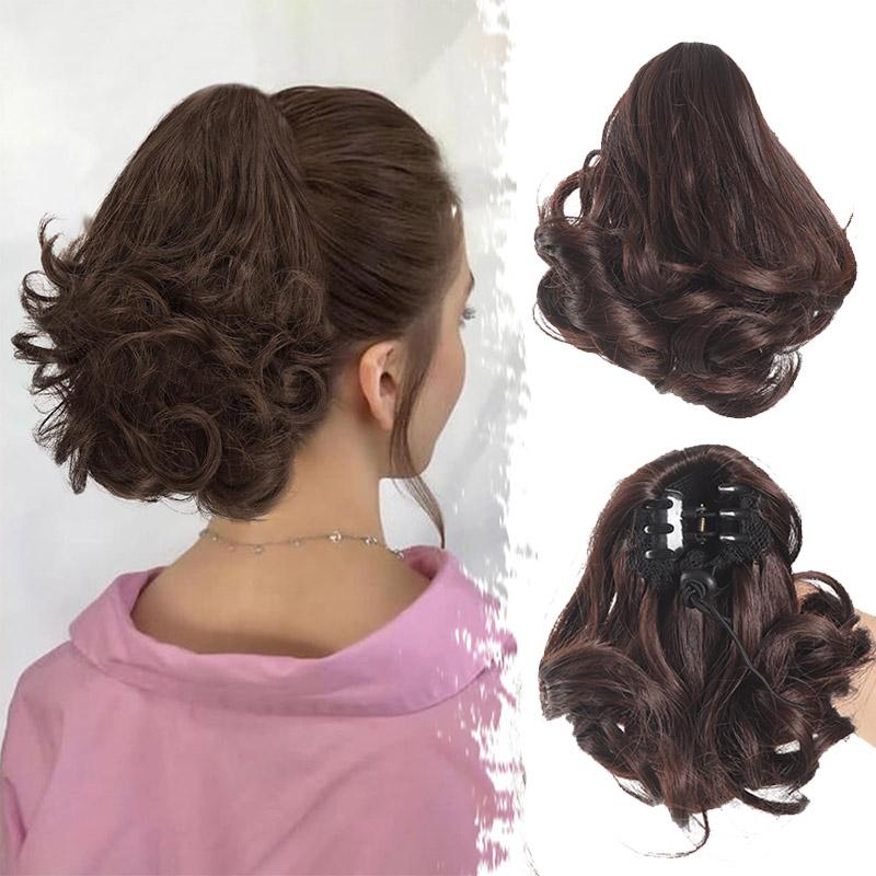 

Синтетические волосы для наращивания хвоста Короткие волнистые конский хвост Женский зажим для волос Конский хвост Парик Натуральные волосы Шиньон