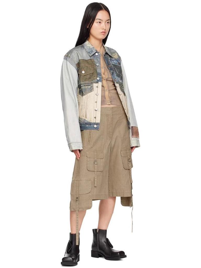 Damen Retro Slim-Fit Rissige Jeansjacke mit Visuellem Print