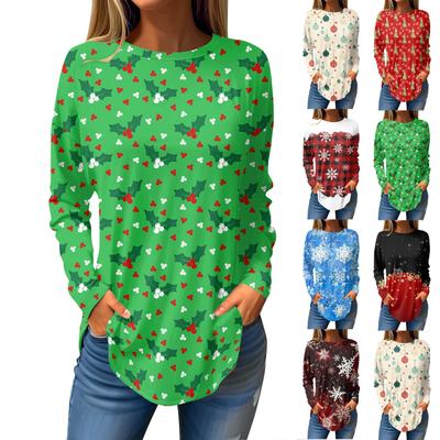 Tee Shirts For Women Fall Casual Long Sleeve Shirts Sweatshirt Vintage Graphic Printing Top Pullover Christmas