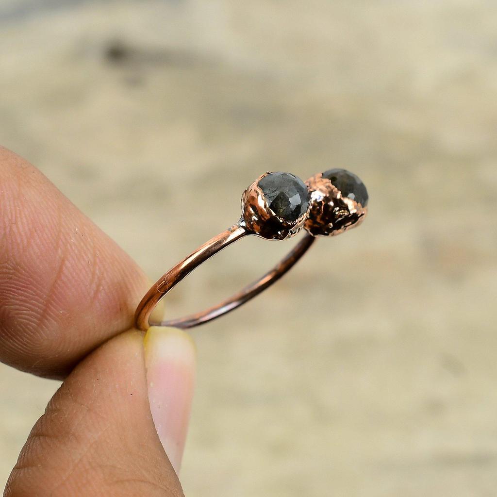 Bague Labradorite Facettée Bague Cuivre Électroformé Bagues Ajustables Bijoux en Cuivre Bague en Pierre Gemme Fait Main Cadeau Pour Elle Bijoux Électroformés