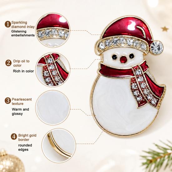 Decorative Alloy Pins Christmas Snowman Brooch, Lapel Pin with Rhinestones, Holiday Clothing Jewelry Badge for Sweaters Scarves Coats, Party