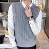 Men's Wool V-Neck Vest - Sleeveless, Thick Knitted Waistcoat for Fall/Winter