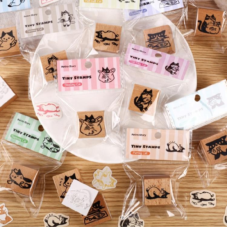 Charming Cats Themed Miniature Wood Stamps Adorable Cats Shape Stamp For Handmade Journal Card And Artistic Decorations