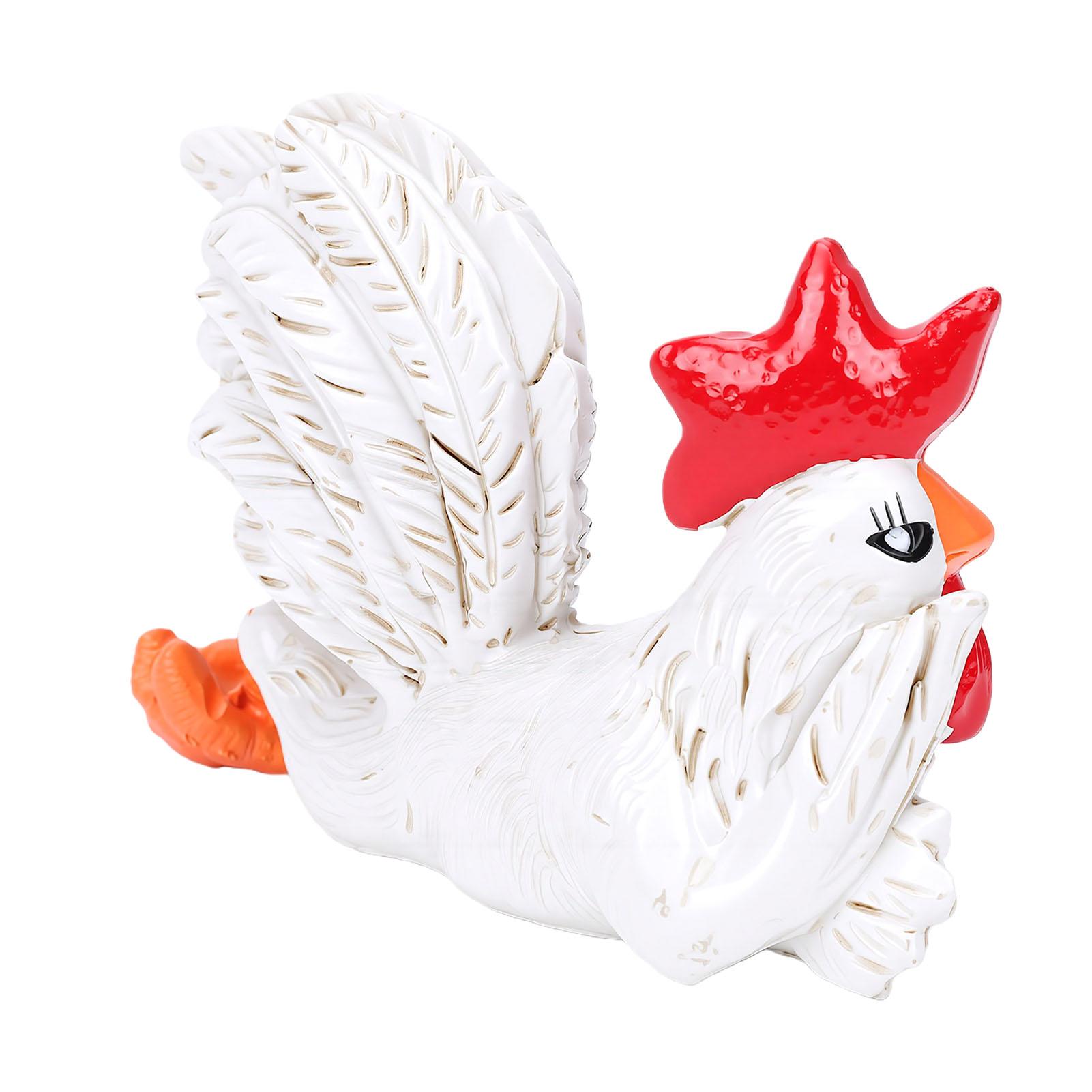 

White Rooster Statue Enchanting Posture Table Art Sculpture Funny Lying Down Rooster Figurine Decoration Animal Table