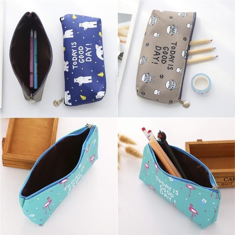Cute Cartoon Animal Canvas Pencil Cases Creative Stationery Storage Pen Bag For Student