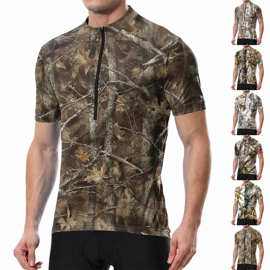Men's Short Sleeve Cycling Jersey Breathable Quick Dry Fabric Front Zipper Round Neck Lightweight Design for Outdoor Sports