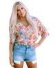 Azura Exchange Floral Print V Neck Half Sleeve Blouse