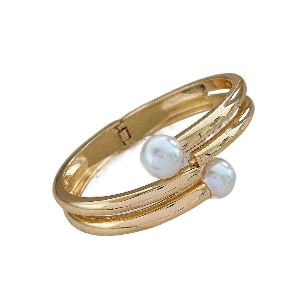 Wide Exaggerated Bangle Metal Rhinestone Inlay Bangle Metal Geometric Bracelets  Women Girls