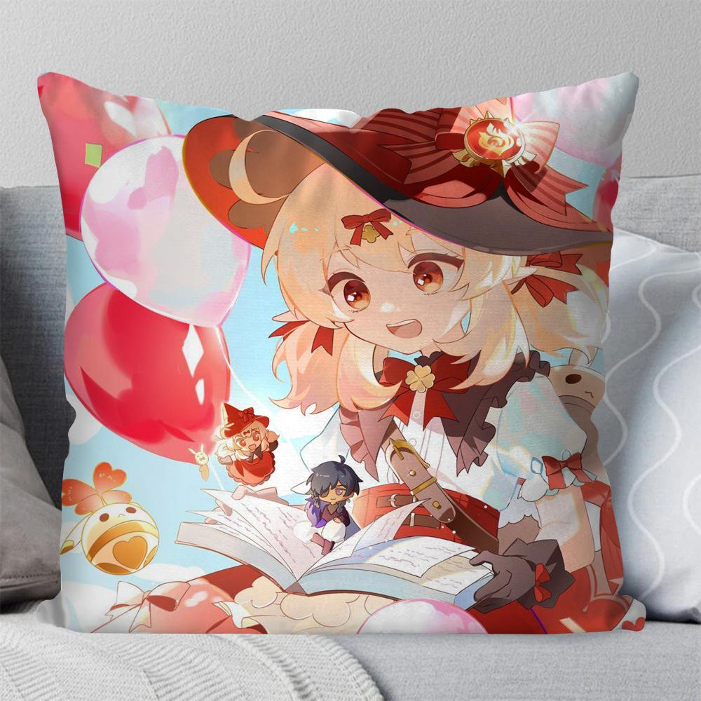 Klee Anime Spiel Genshin Impact Kissenbezug Quadratisches Kissen Schlafzimmer Sofa Freizeit Komfort Kissen Wohnzimmer Heimdekoration 40X40