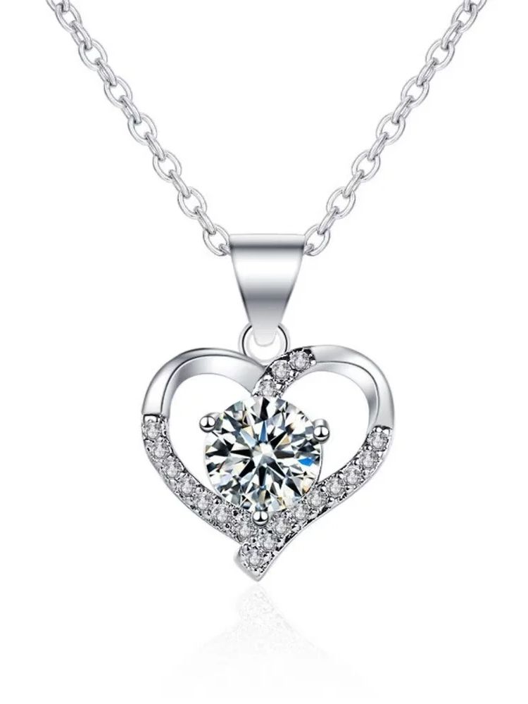 sterling silver AAAAA zircon heart design silver necklace female moissanite female pendant белый