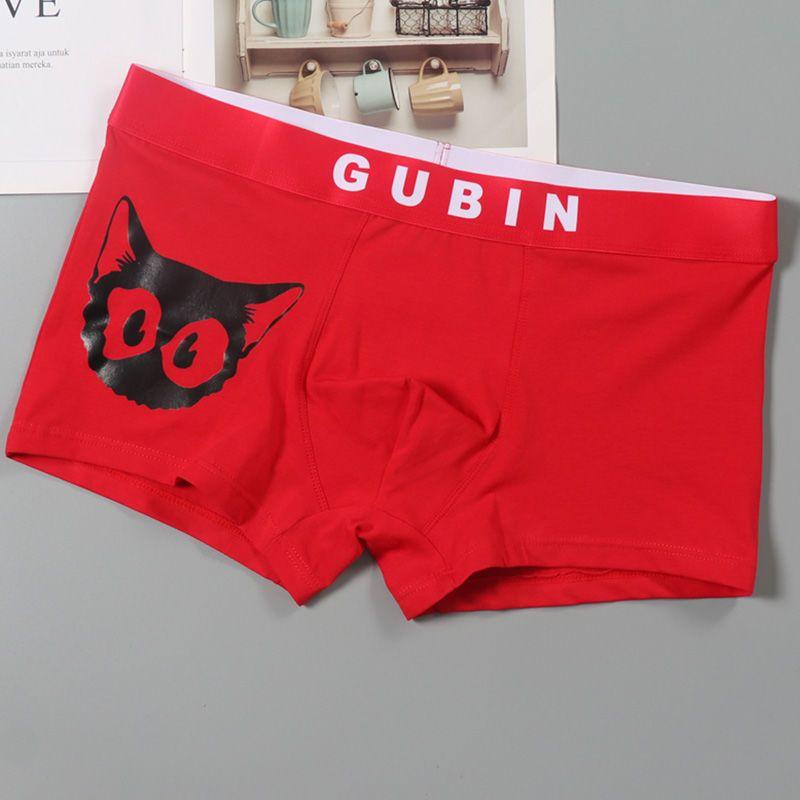 Intimo Boxer da Uomo Gatto Cartone Animato Pantaloncini Piatti Puro Cotone Taglia Grande Ultima Moda Quattro Stagioni