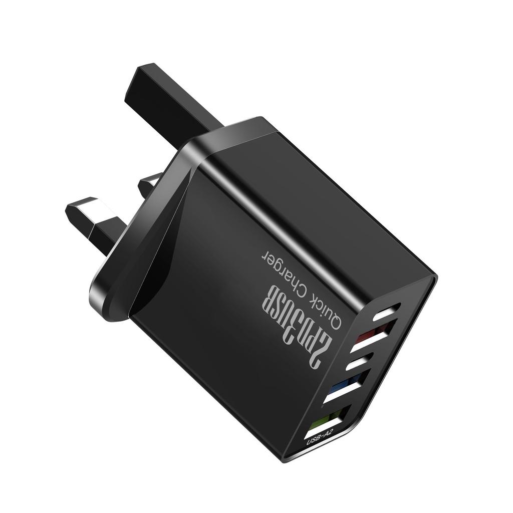 Fast Charger for Android & Apple - 3 USB + 2 Type-C Ports, Compatible with UK, US, EU.