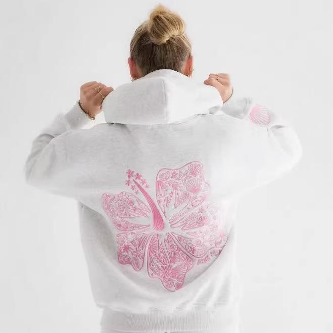 European-American Fashion Embroidered Casual Hooded Sweatshirt with Velvet Lining - Women's Autumn/Winter Collection