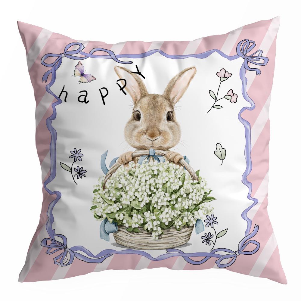 Spring Easter Peach Skin Velvet Pillow Cover Bunny Printed Polyester Pillow Cushion Cover