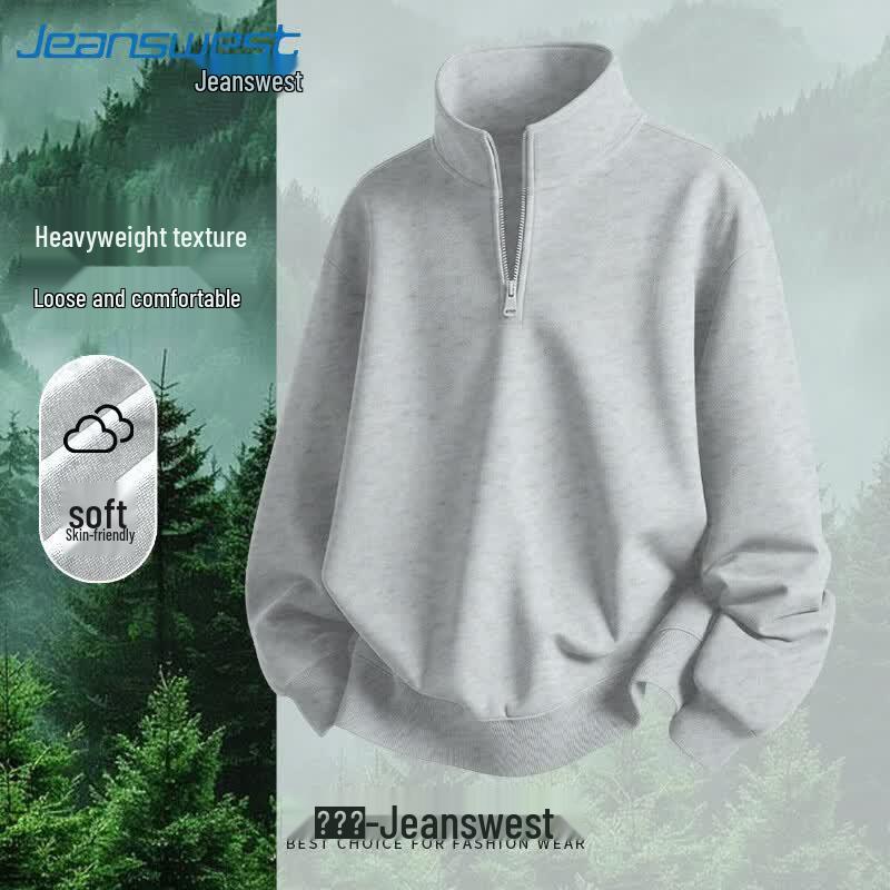 Jeanswest Men's Half-Zip Stand Collar Loose-Fit Sweatshirt