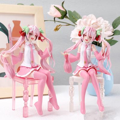 Figurine Hatsune Miku Anime Japonais Personnage Sexy Ornements chaise blanche rose Kawaii Décoration de Voiture Modèle de Collection  cadeau