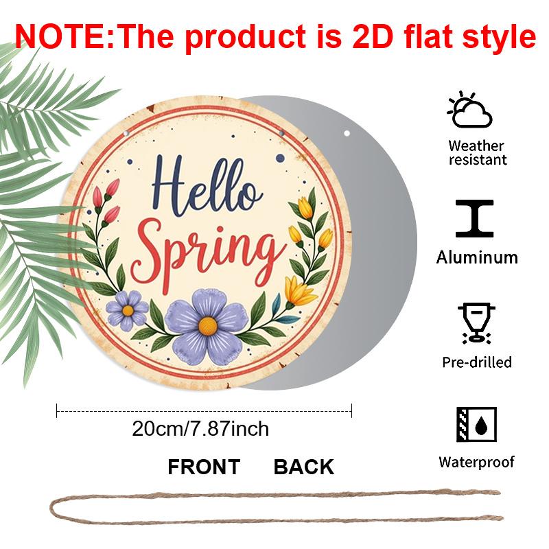 2D Flat 1pc 8X8 Inch Retro Spring Flower Round Metal Wall Decoration-aluminum Retro Pendant, Suitable for Indoor and Outdoor Decoration, Such As