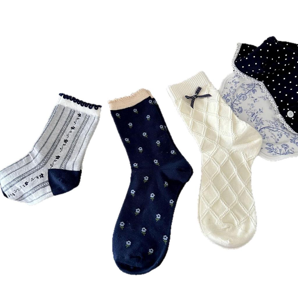 Songmu Bowknot Lolita Lace Long Socks - Autumn Mid-Calf Style