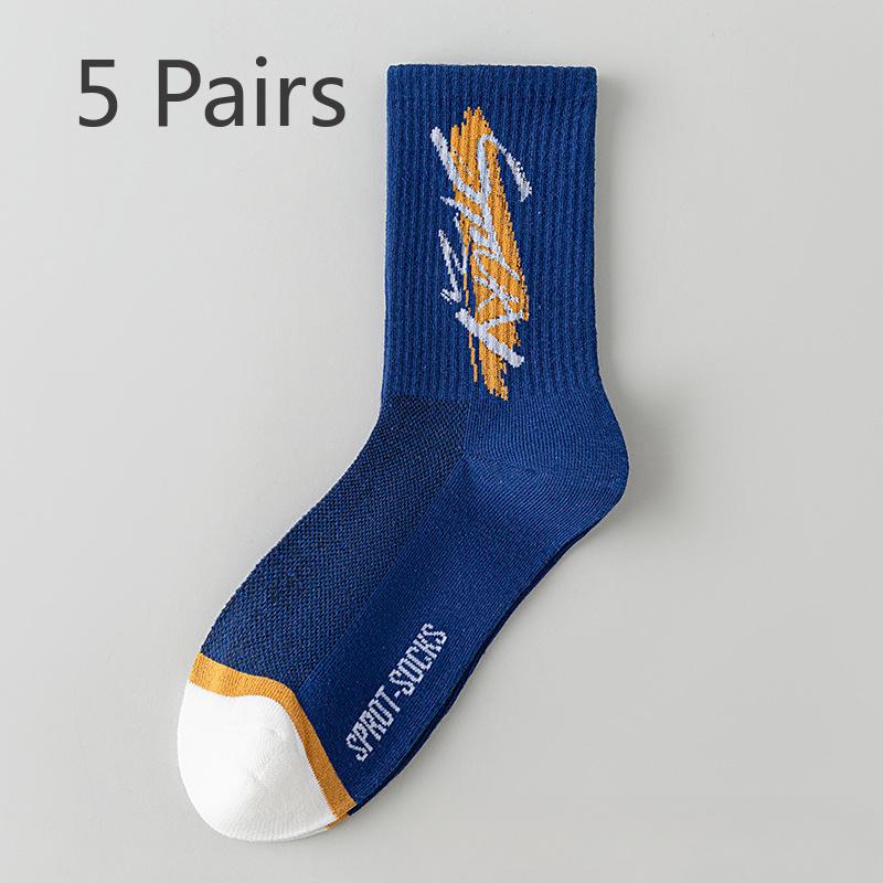 

5 пар мужских летних тонких дезодорирующих трендовых хлопковых носков для баскетбола 5 Pairs синий
