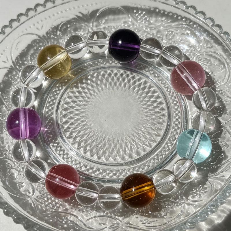 Pink Amethyst & Peach Blossom Crystal Bracelet with Translucent Horse Hair - Women's Lucky Gift