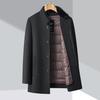 Men's Double-Faced Wool Coat with Detachable Down Lining, Wool Blend, Stand and Fur Collars, for Middle-Aged and Elderly.