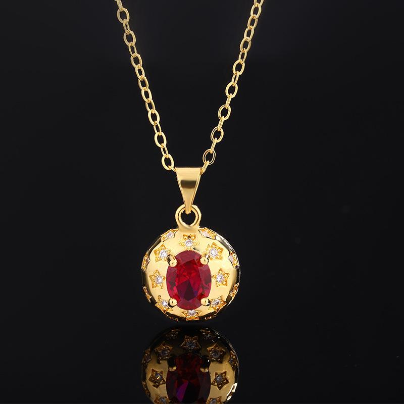 Stylish Red Corundum Encrusted Zircon Shape for Women's High Quality Shiny AAA Necklace Ring Anniversary Set
