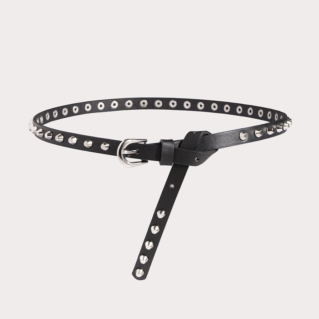 Punk Rock Female Belt With Metal Pin Closure And Dot Pattern For Casual Wear