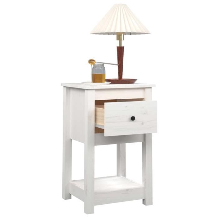 Table de chevet - Maison Exclusive - Blanc - Bois de pin massif - Grand espace de rangement