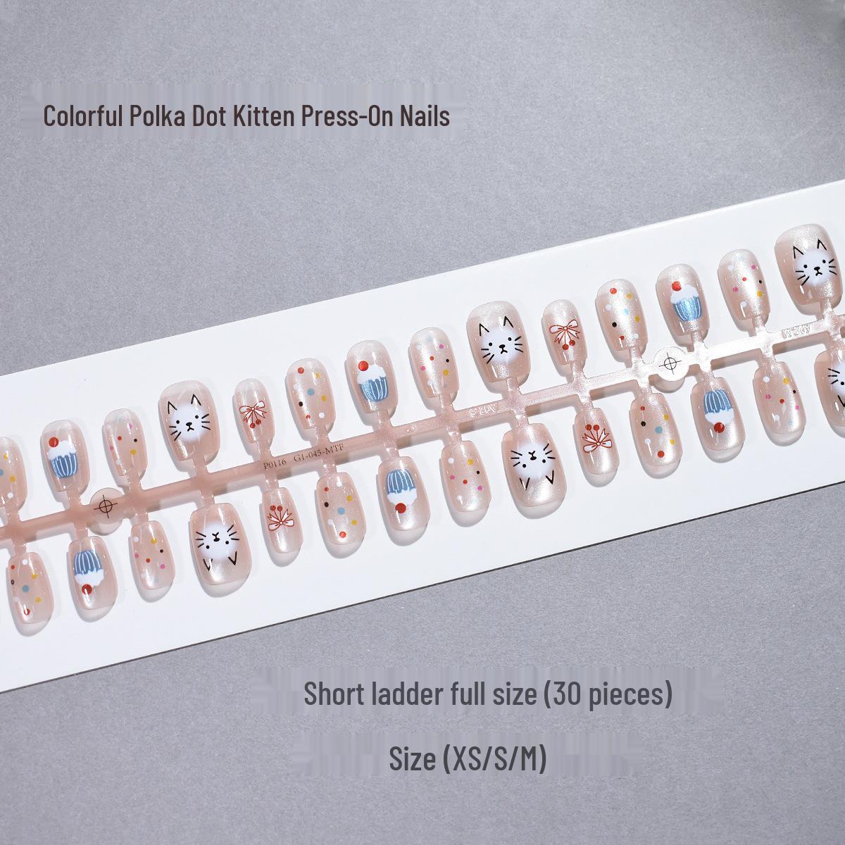 

30-Piece Cat Eye Sweetheart Bow Polka Dot Press-On Nails Set