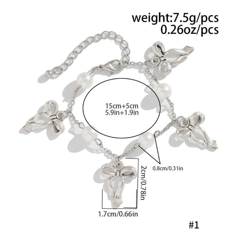 Schleifenquasten-Armband mit Kunstperlen-Akzent Modisches Schleifenquasten-Armband für Mädchen Zeigt Anmut