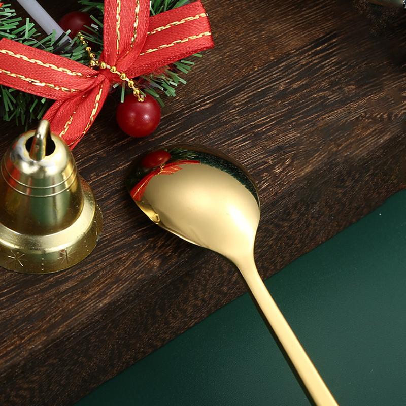 4Pcs Christmas Cutlery Set Stainless Steel Spoon Fork Kit with Cartoon Handle Gift Box for Holiday Party Dinner
