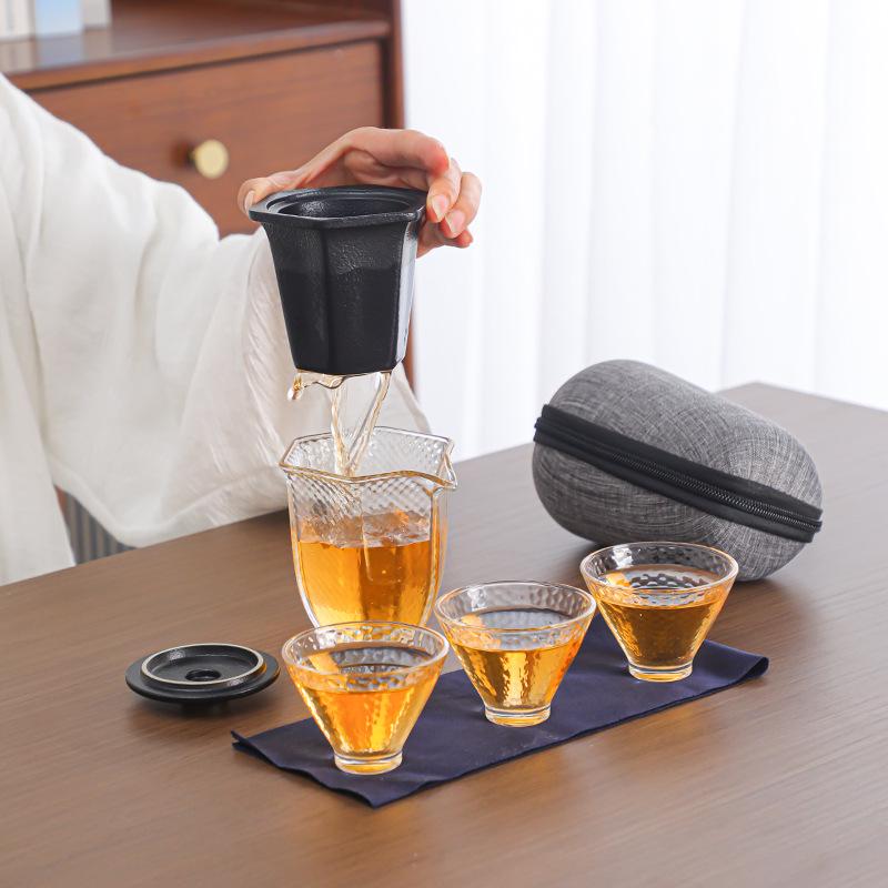 Portable Quick Brew Glass Teapot with Cups - Outdoor Travel Gongfu Tea Set