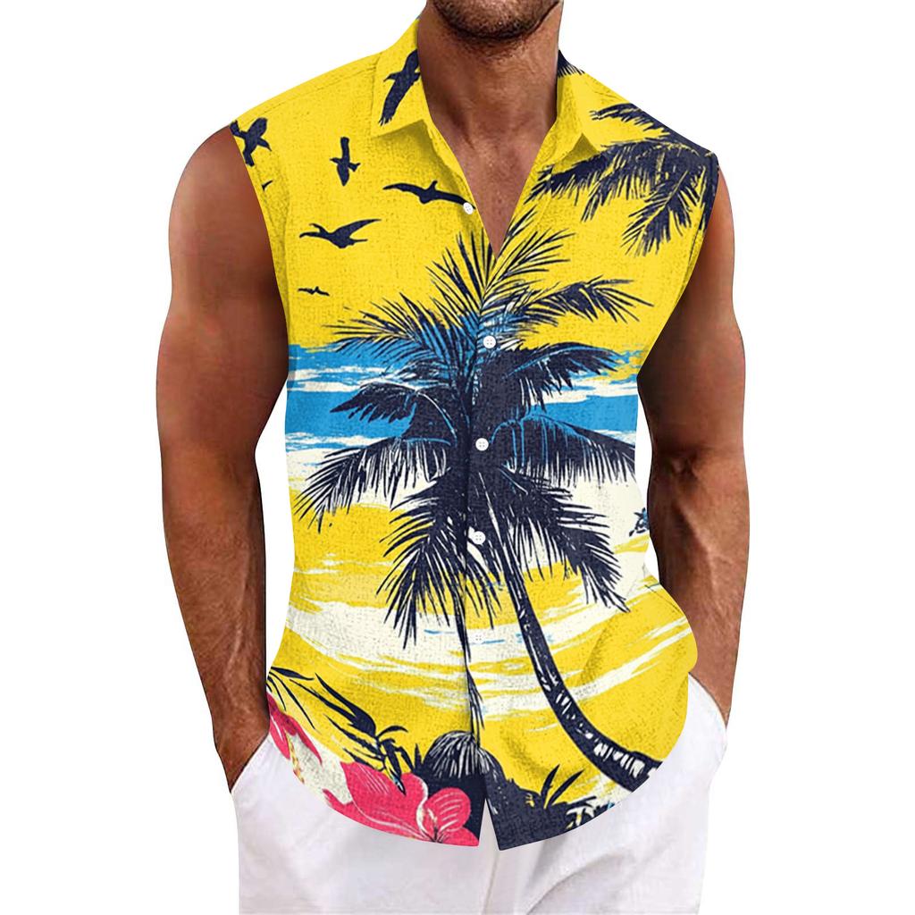 Men Tank Tops Sleeveless Shirts for Men Button Down Print Casual Men’s Tank Tops Men’s Tank Shirts Summer Beachwear