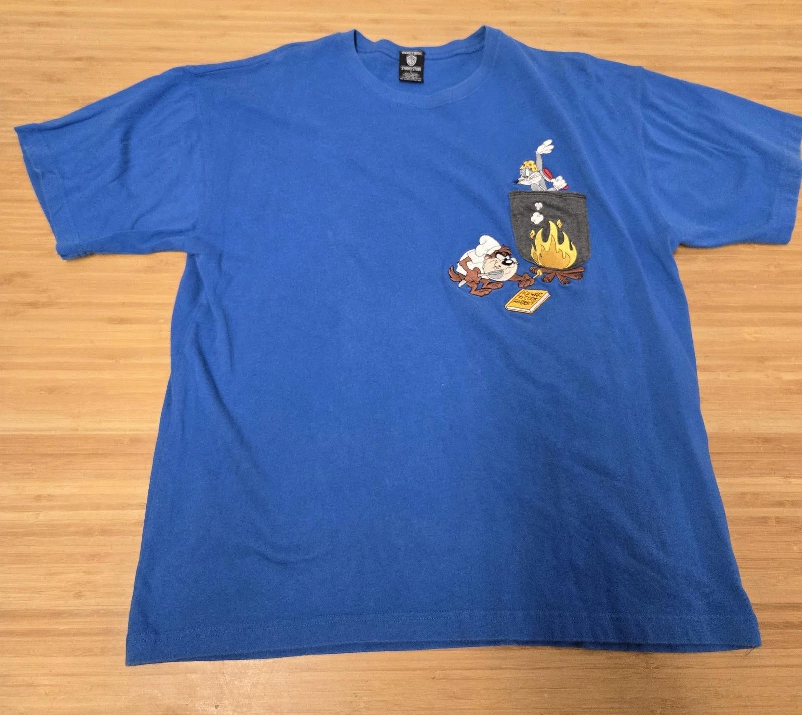 Vintage Looney Tunes Shirt Mens Large Blue Bugs Bunny Taz Warner Bros Studio 90s XL