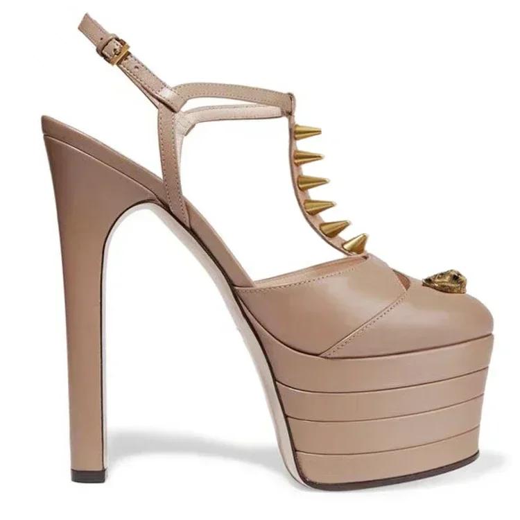 Fashion Brand Sexy Rivet 16cm High Heel Sandals Platform Party Wedding Ball T-stage Women Shoes High Quality Large 43summer Female Shoes