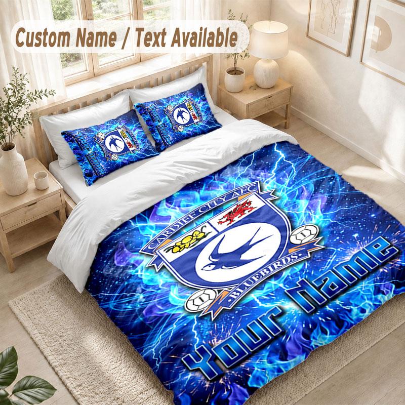 Custom Name Bedding Set 3 PiecesCardiff City Print Duvet Cover + 2 Pillowcases Soft Bed Decor