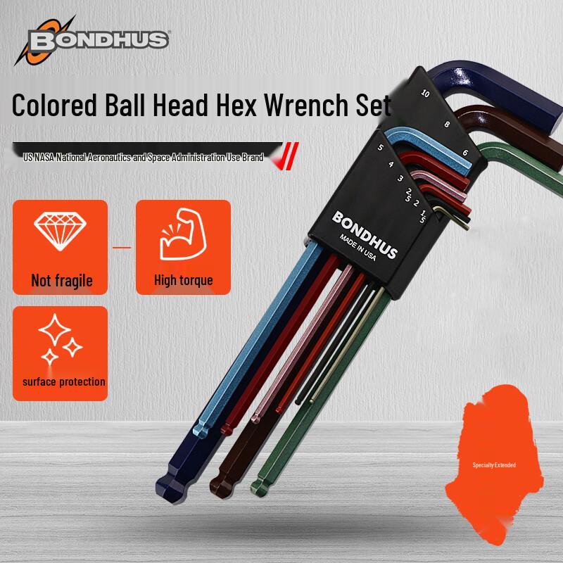BONDHUS Protanium Steel 9-Piece Metric Ball End Hex Key Set