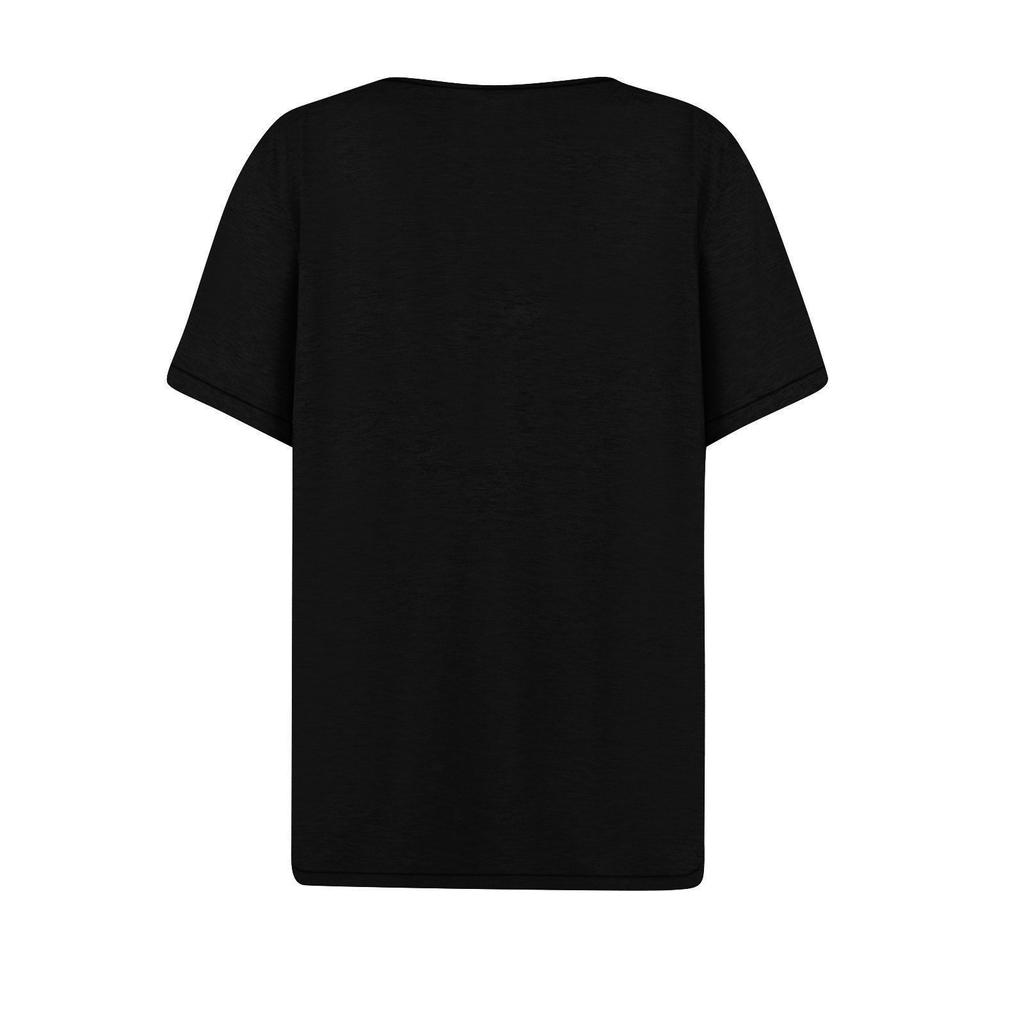 Women's Casual Sequin Printed V-Neck Short Sleeve Decorative Button T-Shirt Top