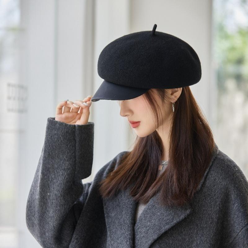 Beret Women's Autumn and Winter Cap Wool Octagonal Hat  Female Equestrian Hat Wool Hat